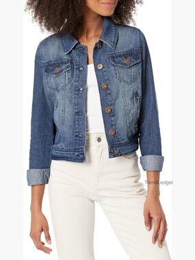 Plus Size Quilted Denim Jacket Button Front Long Sleeve